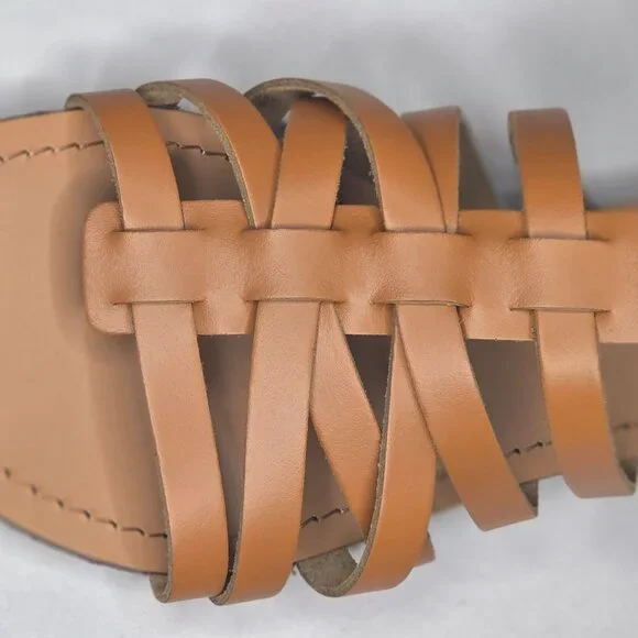 NWT Aqua Women's Emil Cognac Leather Sandals Flats - Picture 6 of 7